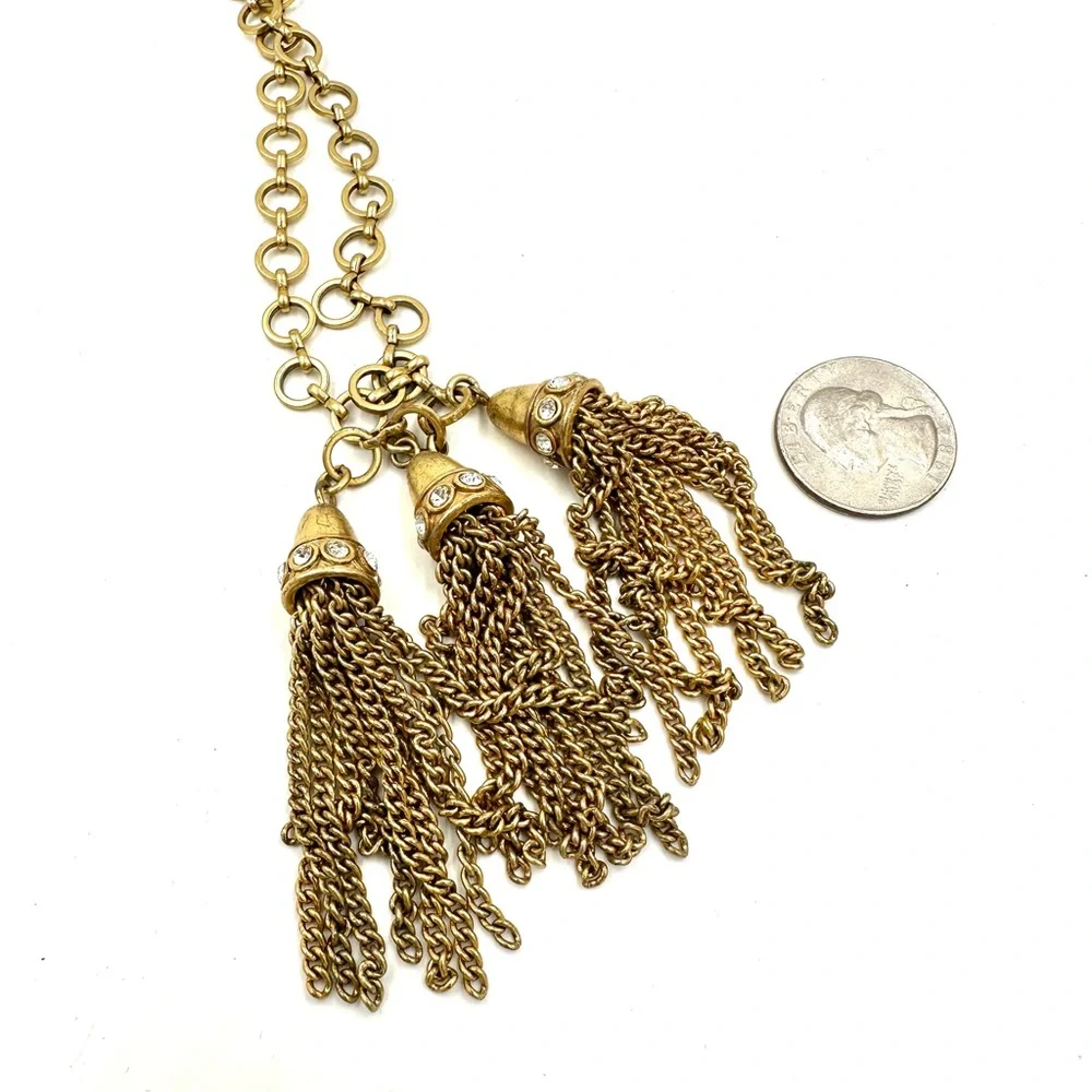 J. Crew Gold Tone Rhinestone Tassel Necklace AS IS